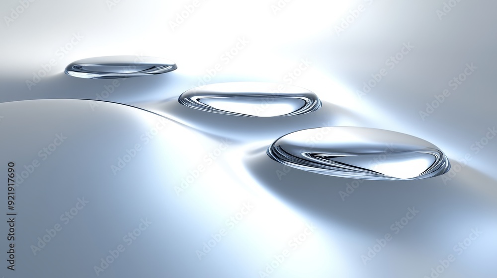 Poster three droplets of water on a smooth, reflective surface, creating a serene and calming visual effect