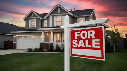 Sold suburban home beautiful real estate property with 'For Sale' sign in the yard