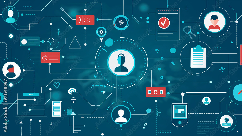  concept of identity and access management with visual elements like secure login screens, biometric 