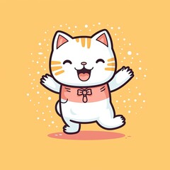 Obraz premium Adorable Pastel Kitten Illustration: A Playful, Dancing Feline Cartoon with a Vibrant, Colorful Background, Showcasing a Cute Kitty with Swag and Singing Charms in Soft, Gentle Hues
