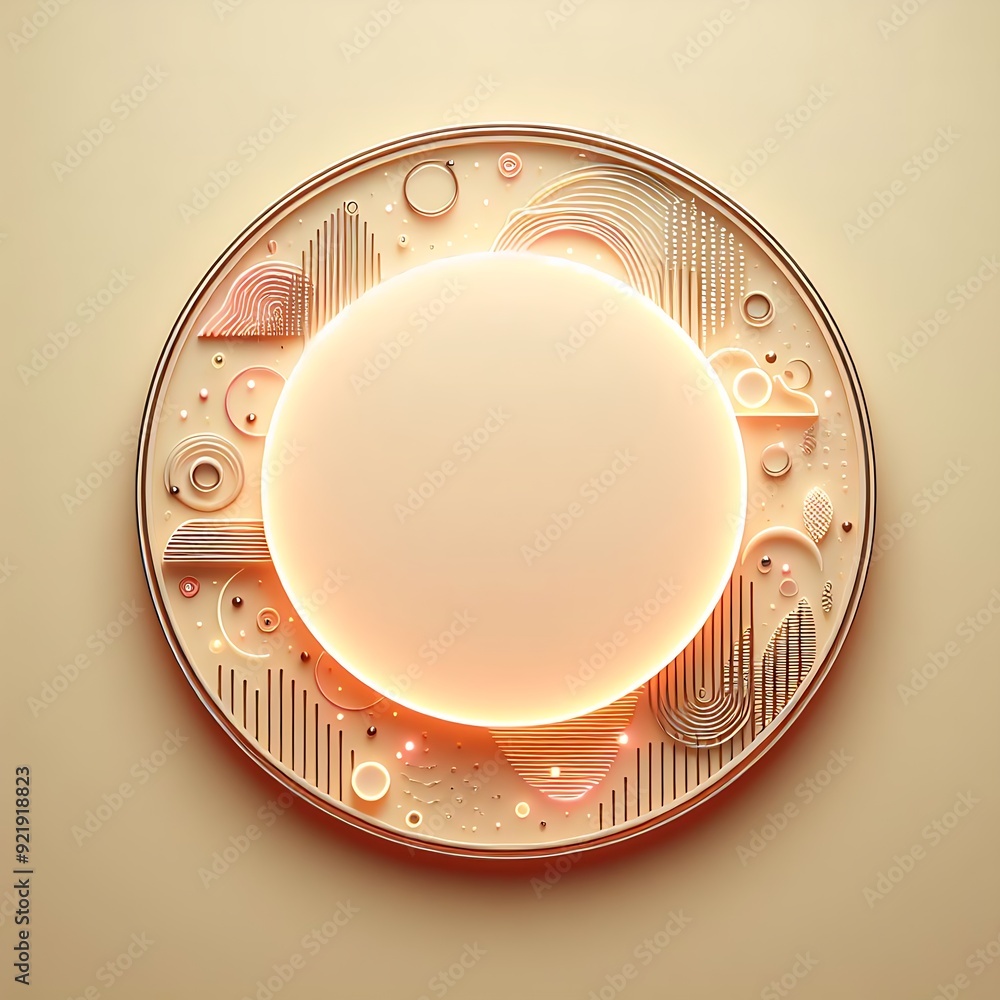 Poster a round, abstract design with a white background. the design is made up of various shapes and patter