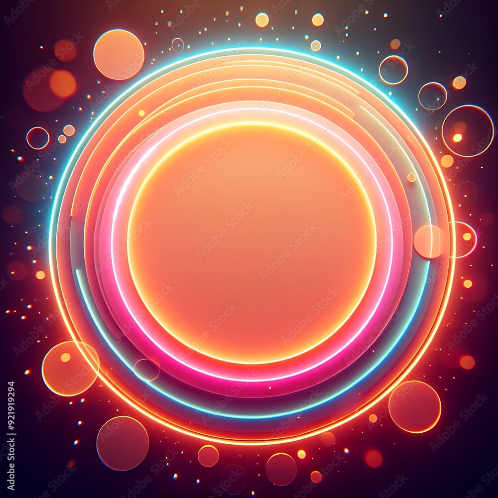 Poster a colorful circle with a lot of dots in it. the circle is orange and pink. the dots are in different