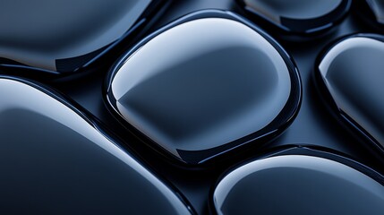 Obraz premium A close-up view of smooth, glossy black stones with rounded edges, creating a serene and modern aesthetic.