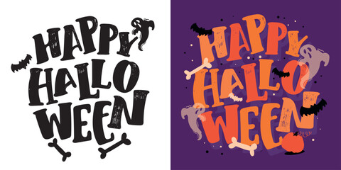 Obraz premium PrintHalloween vibes lettering. Cute hand drawn doodle lettering quote. Lettering for t-shirt design, mug print, bag print, clothes fashion. 100% hand drawn vector image.