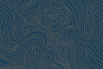 Abstract luxury topographic map background. Gold topographic lines on a dark blue background