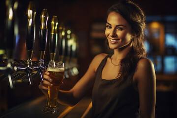 Classic bar pub with professional bartender barkeeper barman, Generative AI illustration photo