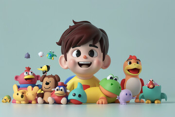 Fototapeta premium Happy smile cartoon character small cute boy son portrait made with generative AI