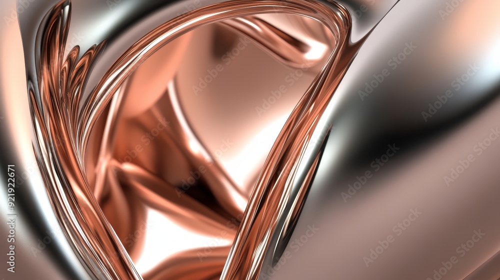 Poster an abstract metallic design featuring intertwined shapes with smooth surfaces and reflective qualiti