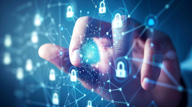 concept of identity and access management with visual elements like secure login screens, biometric authentication, and role-based access controls, secure user management. digital cyber security