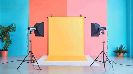 Photo Studio Setup with Colorful Backdrops