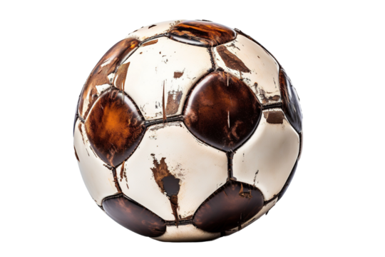 The Journey of a Weathered Soccer Ball Under the Sunlit Playground Sky on White or PNG Transparent Background.