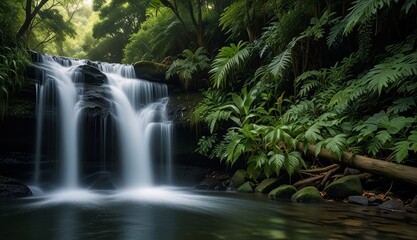 Serene Waterfall in Tropical Paradise