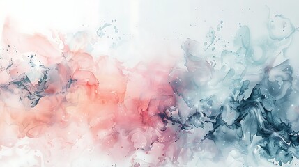 Fototapeta premium A delicate abstract watercolor artwork with soft splashes of peach, mint, and lavender, creating a gentle and harmonious composition on a white background. Soft colors, fluid transitions, hd quality,