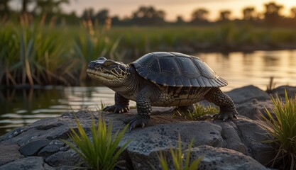 Fototapeta premium Turtle by the Tranquil Waters
