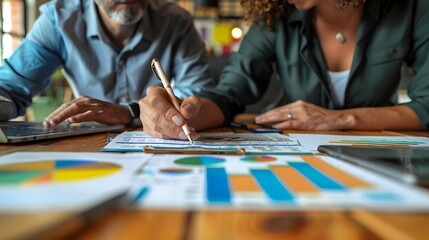 Vibrant Business Team Brainstorming Financial Strategies on Workspace