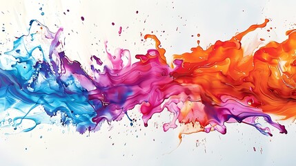 A dynamic abstract watercolor painting featuring vivid splashes of turquoise, orange, and magenta, creating an energetic composition on a white background. Rich colors, fluid strokes, hd quality,