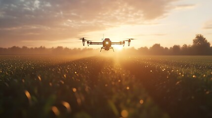  Drone Sprayer Flies Over the Agricultural Field. Smart