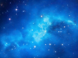 Glowing Blue Nebula with Stars in Deep Space Background