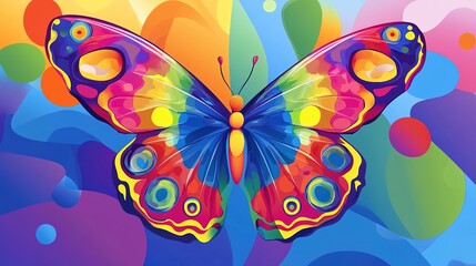 Fototapeta premium Groovy Cartoon Butterfly: Vibrant and Playful Design with Funky Patterns