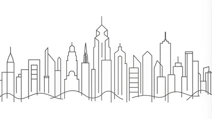 Naklejka premium Continuous Line Drawing of a Cityscape