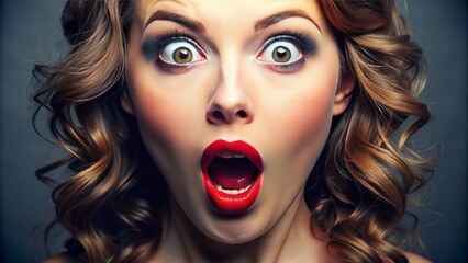 Fototapeta premium A shocked or surprised expression frozen on the face, lips curled back, and eyes wide open, conveying a sense of utter astonishment or disbelief.