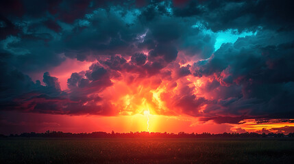 Naklejka premium Golden Lightning Bolt Illuminating Stormy Night 