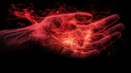 A glowing hand with swirling red energy, symbolizing power or magic.