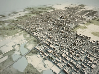 Technical aerial visual, 3D LiDAR GIS aerial map satellite scan model isolated, showing Brownsville , USA. Elevation, topography, render
