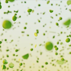 Stop motion of 3d render lowpoly fruit splash or falling flying from the air on the surface on blue sky background. fruit object design concept.