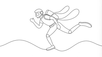 Continuous Line Drawing of a Scuba Diver