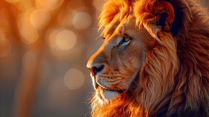 Majestic Lion with Flowing Mane in Vibrant Savannah Landscape