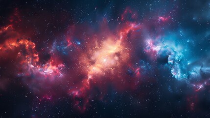 Fototapeta premium An abstract depiction of a starry night sky filled with colorful nebulae, twinkling stars, and cosmic dust, creating a captivating and serene space scene. High contrast, detailed, hd quality,
