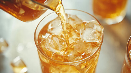 Glass of Ice Cubes: A clear glass filled with ice cubes, showcasing their transparency and texture. The ice should be slightly frosted to emphasize the coldness.
