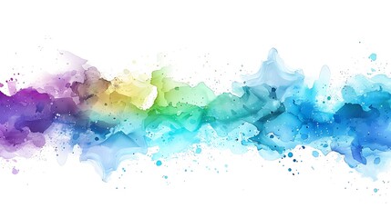 Obraz premium An abstract watercolor design featuring vibrant splashes of blue, green, and purple, blending seamlessly on a white background. Fluid strokes, rich hues, hd quality, artistic and dynamic.
