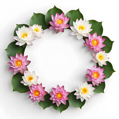 Lotus flower wreath isolated on white background.