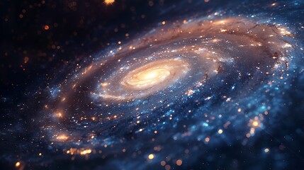 Naklejka premium An artistic rendering of the Milky Way galaxy, with its luminous core and spiraling arms filled with stars and nebulae, in a vast cosmic setting. Detailed, high contrast, hd quality,