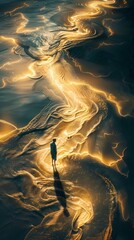 Obraz premium Golden ocean futuristic architectural scene abstract poster background