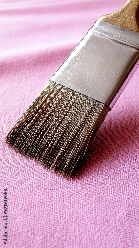 Poster a vibrant close-up capture of a paintbrush resting on a colorful canvas, revealing the rich texture 