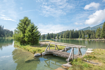 Blick auf den Heidsee, Lenzerheide, Holzbr&uuml;cke