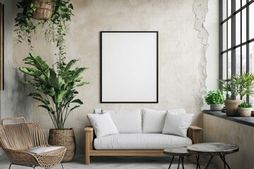 Minimalist Kitchen interior with Poster Mockup created with Generative AI