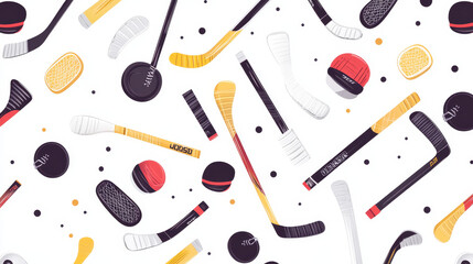 Hockey Sticks: Illustrate hockey sticks with a variety of angles and orientations, capturing their distinctive curved blades and handles.
