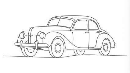 Fototapeta premium Vintage Car Continuous Line Drawing