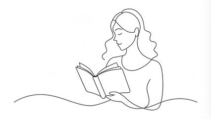 Continuous Line Drawing of a Woman Reading a Book