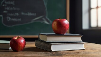 Red apple on a stack of books