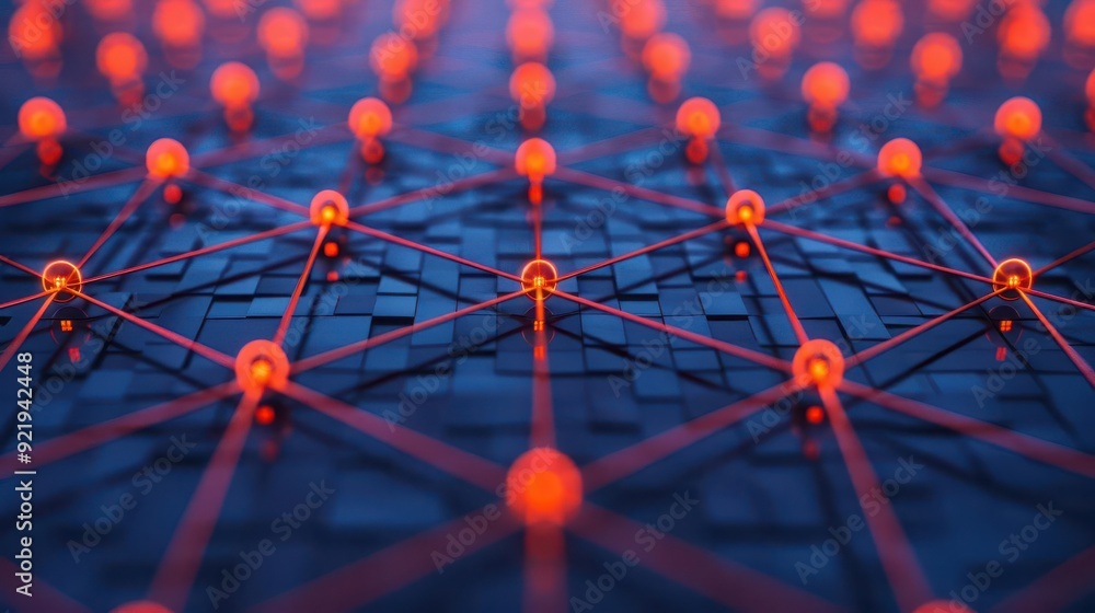 Poster abstract network design with glowing nodes and connecting lines, representing digital connectivity a