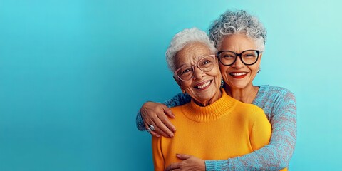 Forever In Love: Two senior women, radiating contentment and love, their faces touching in a display of deep affection and unwavering companionship. LGBTQ+ elders love beyond the lens of marriage.