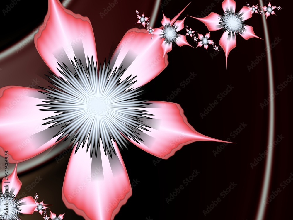 Aufkleber fractal image with flowers. template with a place to insert text. red background fractal illustratio