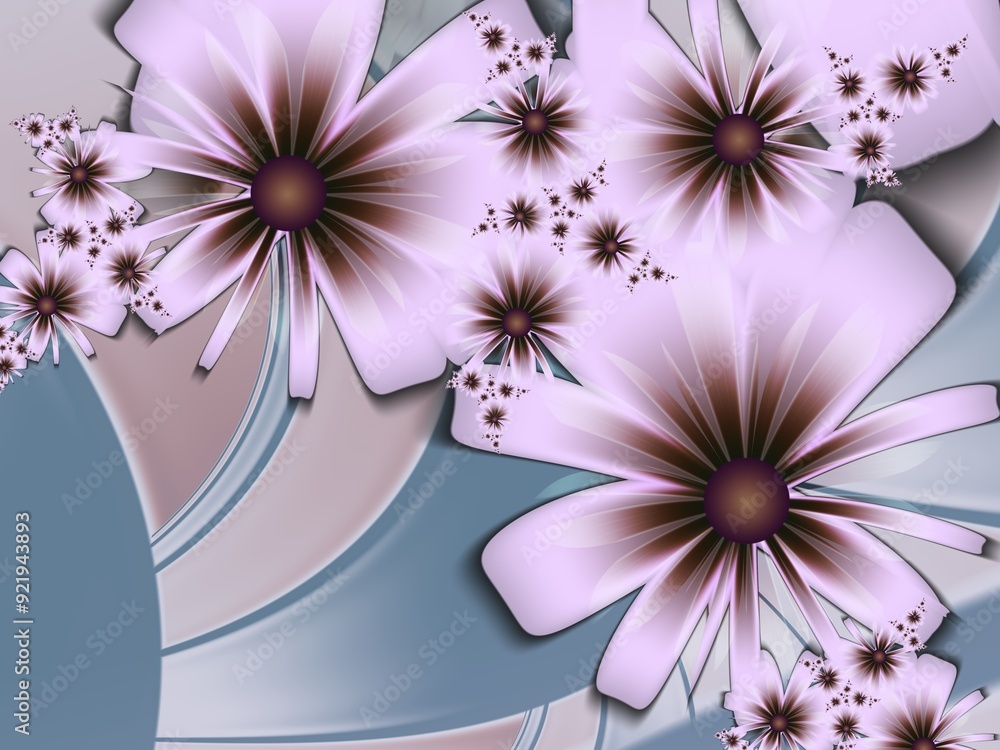 Poster fractal image as a beautiful template for inserting text in purple color. background with flower. gr
