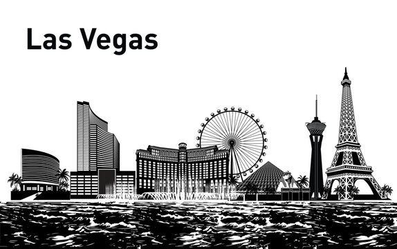 A vector silhouette of the Las Vegas skyline featuring iconic buildings&mdash;ideal for branding, marketing, or custom designs. Easily editable for a wide range of creative projects