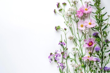 Obraz premium Colorful wildflowers on white background